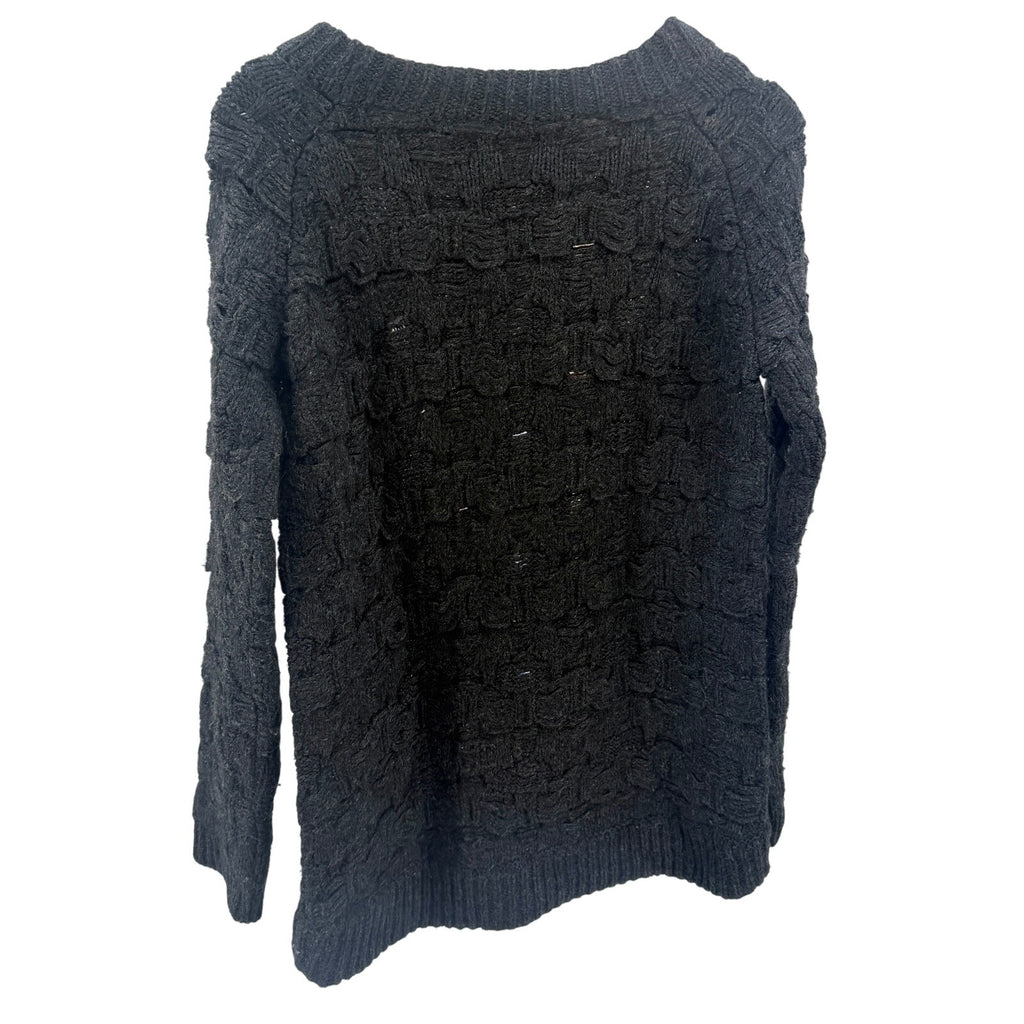 O'2nd Blue Black Grunge Deconstructed Distressed Open Knit Sweater