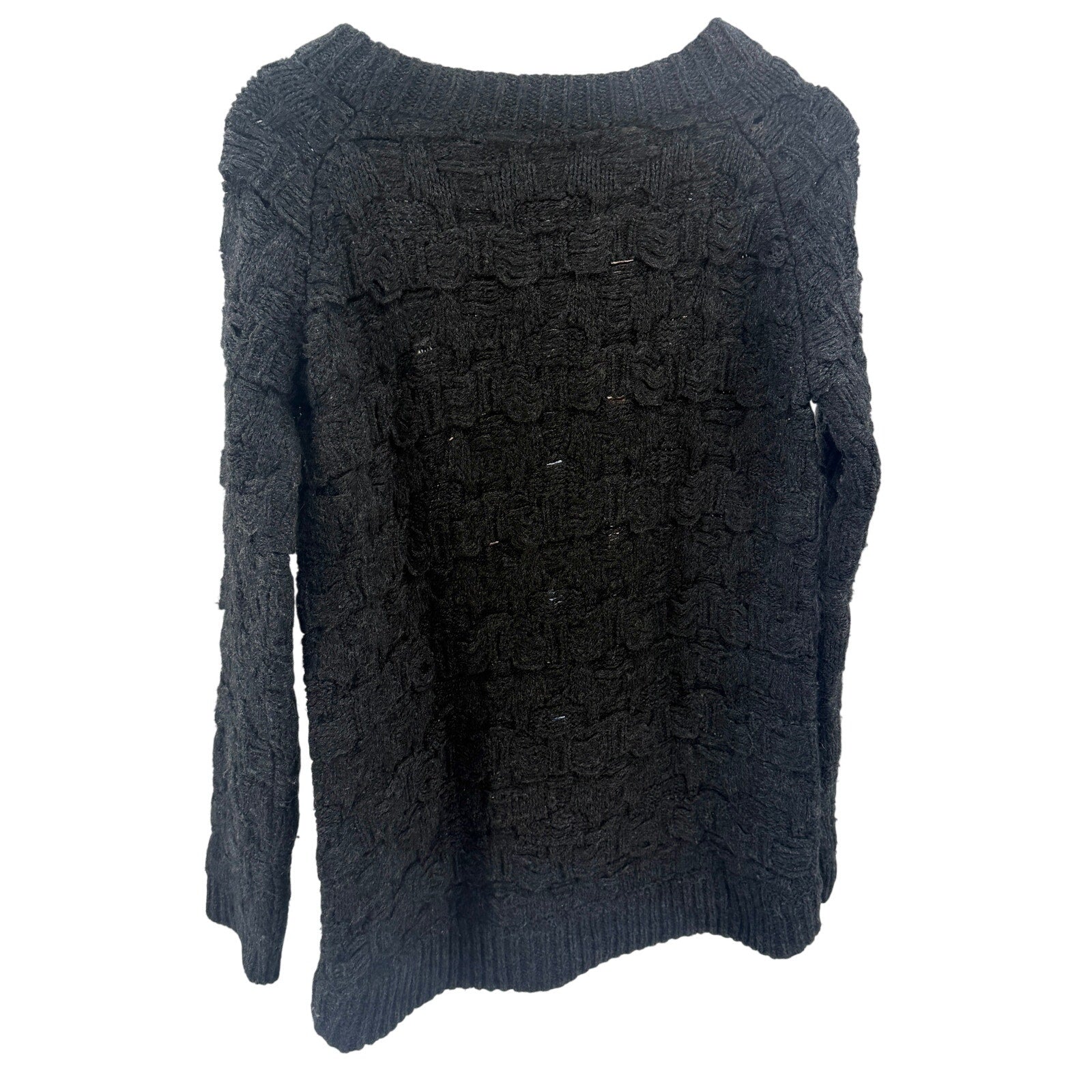 O'2nd Blue Black Grunge Deconstructed Distressed Open Knit Sweater