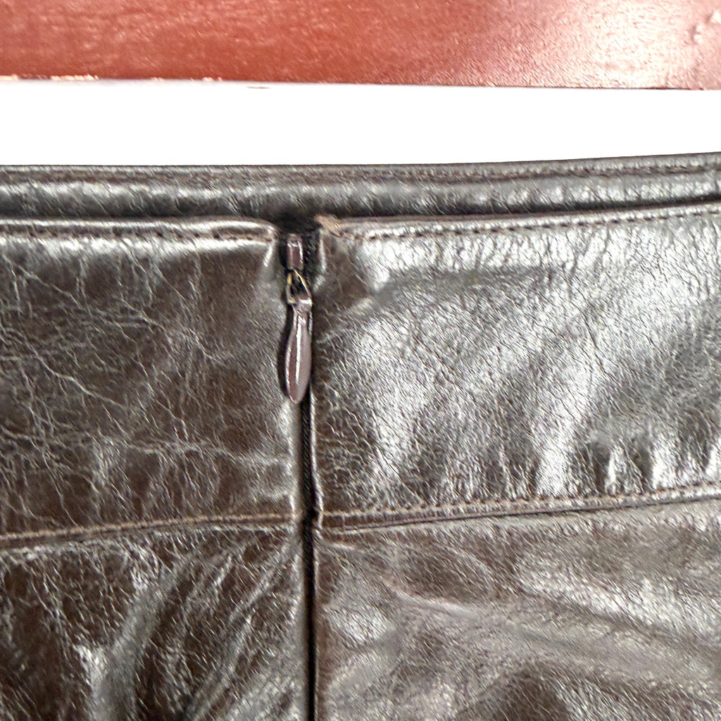 Vintage 90s Laundry by Shelli Segal Chocolate Brown Genuine Leather Pencil Skirt