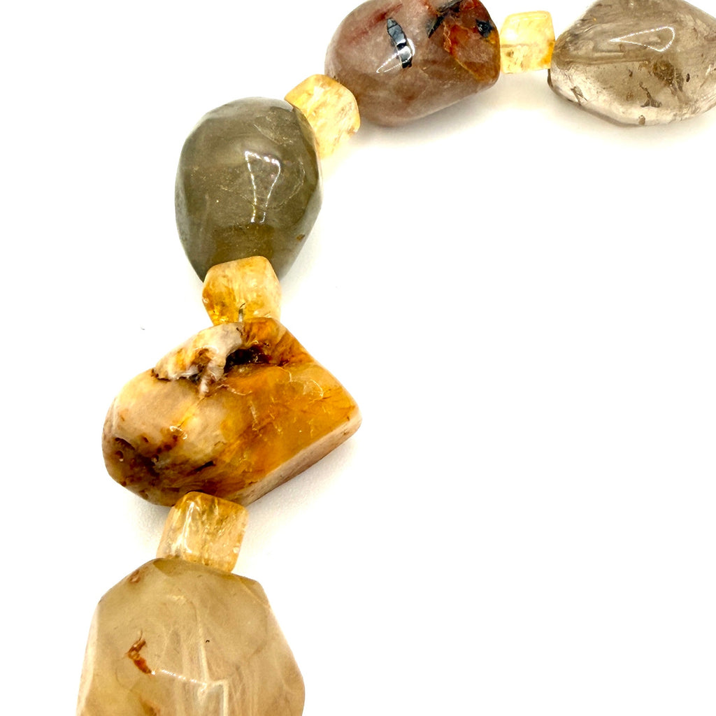 Vintage 90s Brown Gold Rutilated Quartz Citrine Chunky Nugget Statement Necklace
