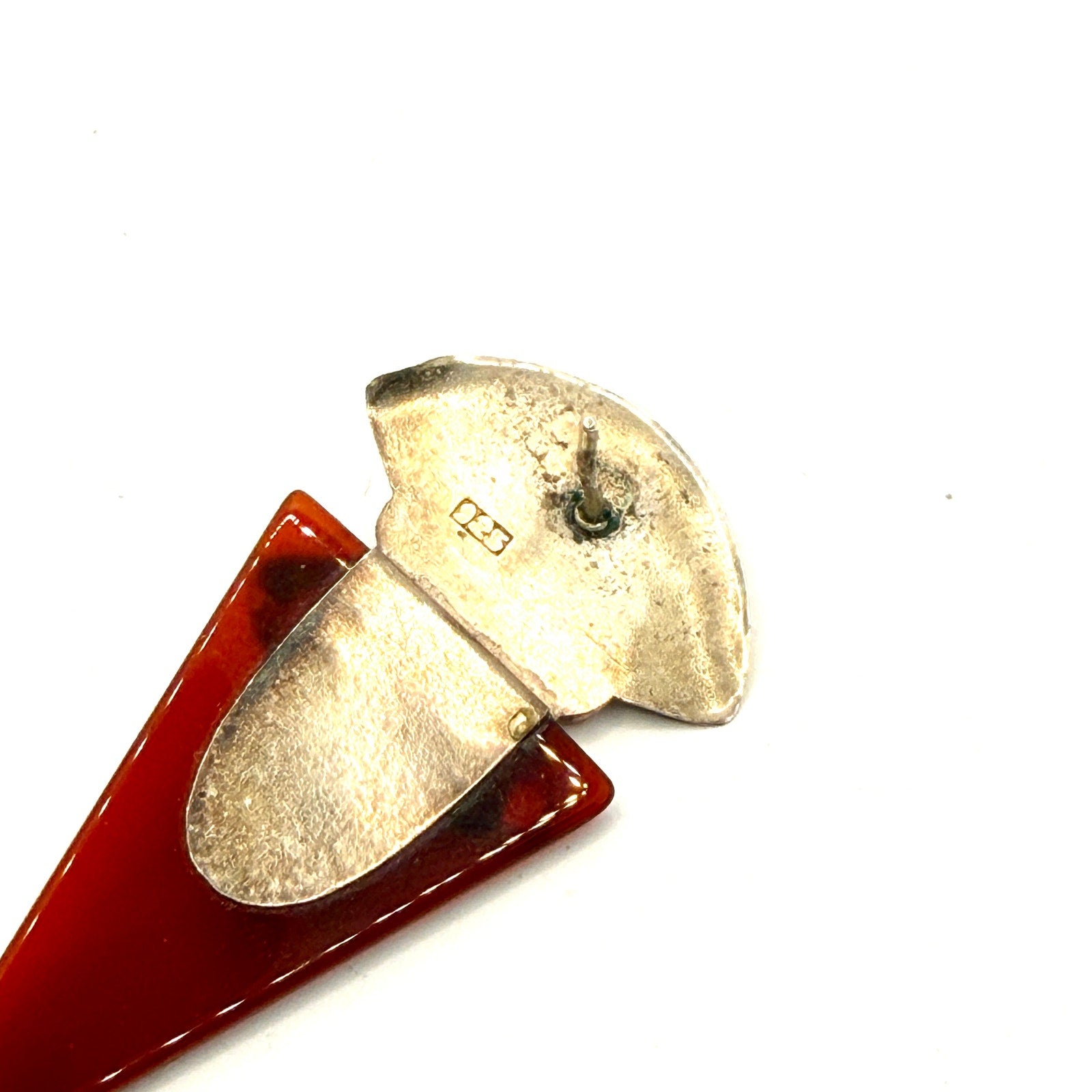 Vintage 90s Amber Resin Sterling Silver Carnelian Art Deco Revival Stud Earrings
