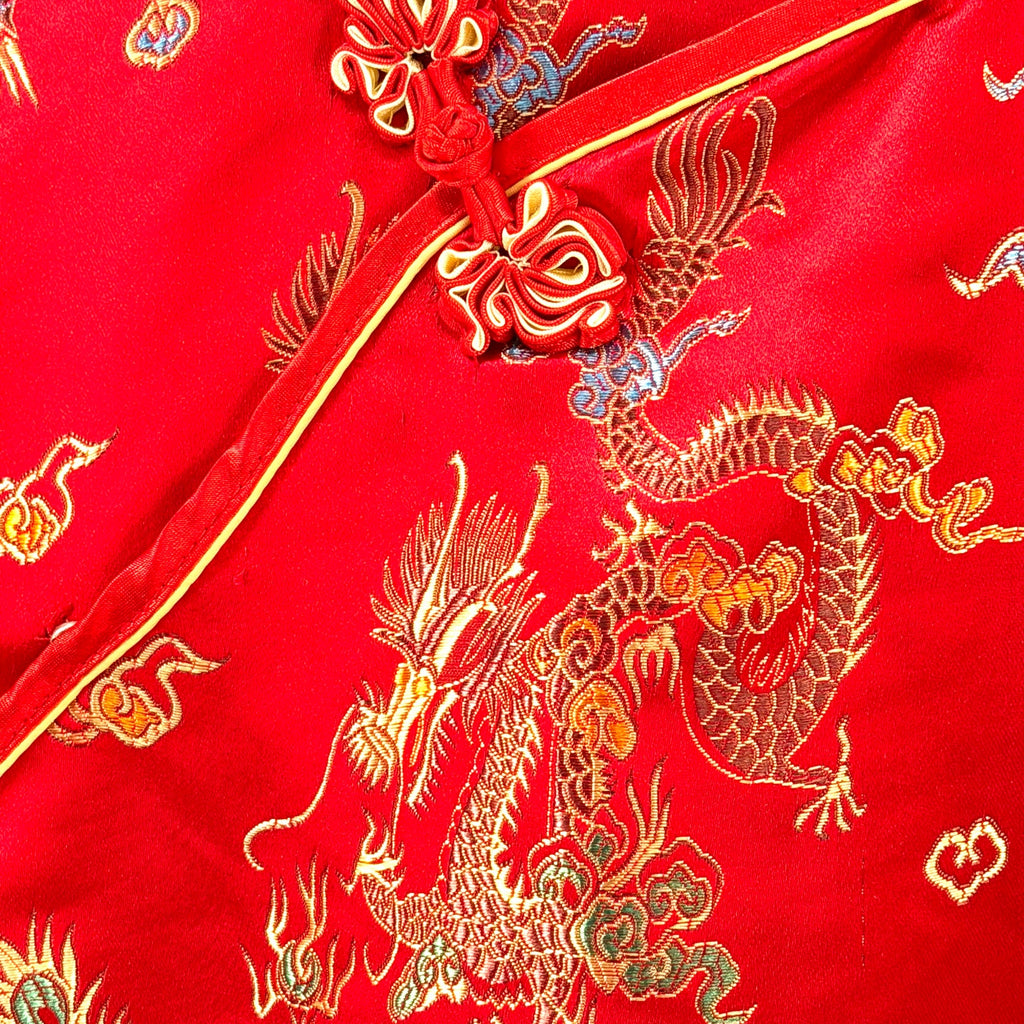 Vintage Y2K Tang Yi Red Dragon Phoenix Embroidery Frog Closure Cheongsam Dress