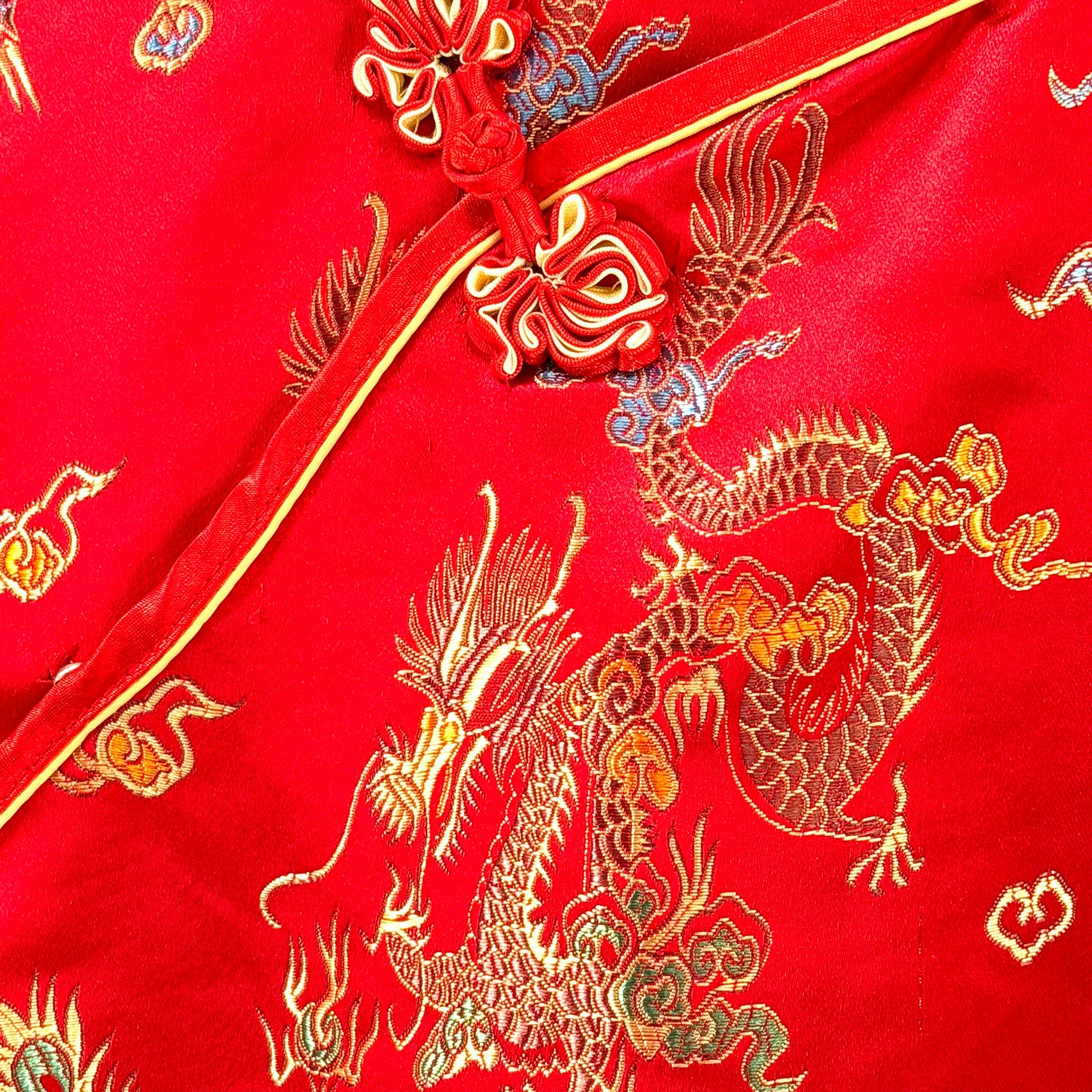 Vintage Y2K Tang Yi Red Dragon Phoenix Embroidery Frog Closure Cheongsam Dress