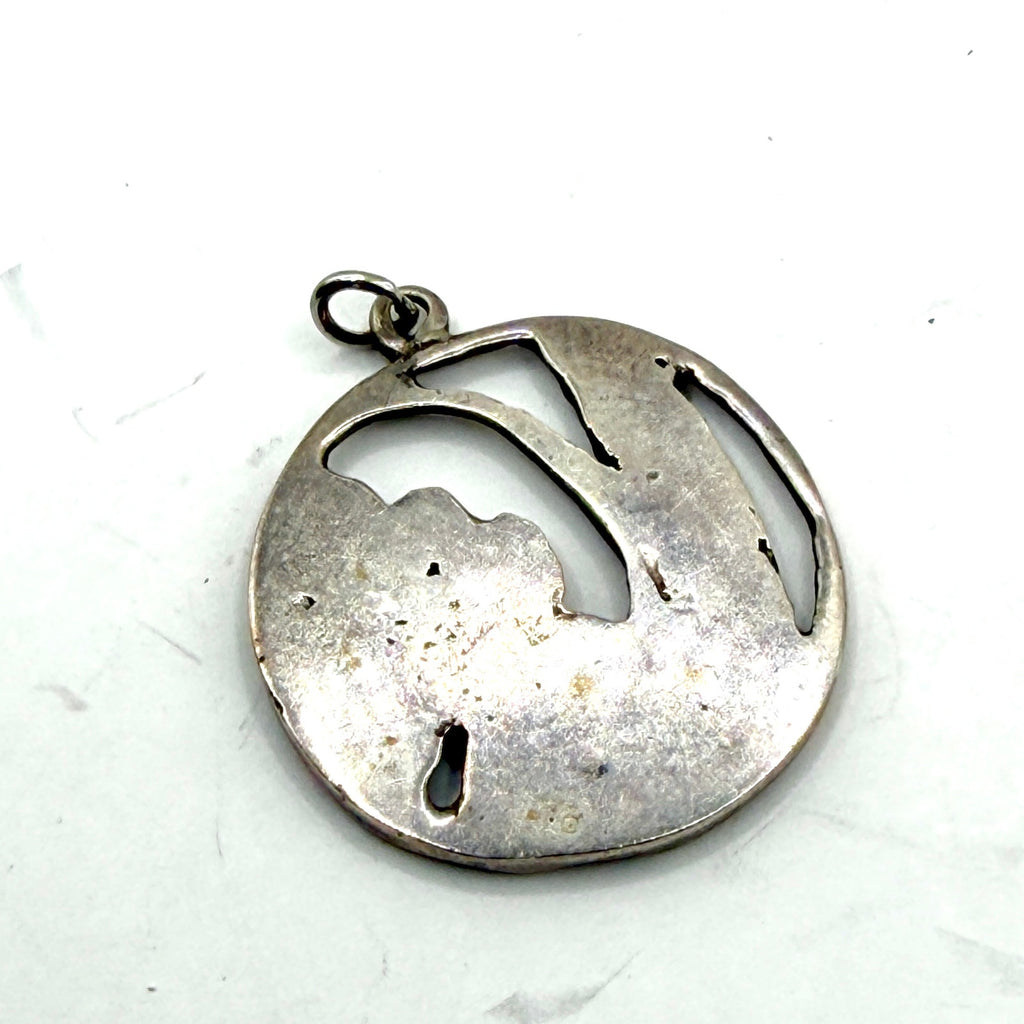 Vintage 70s Unbranded Sterling Silver Art Nouveau Cut Out Iris Flower Pendant