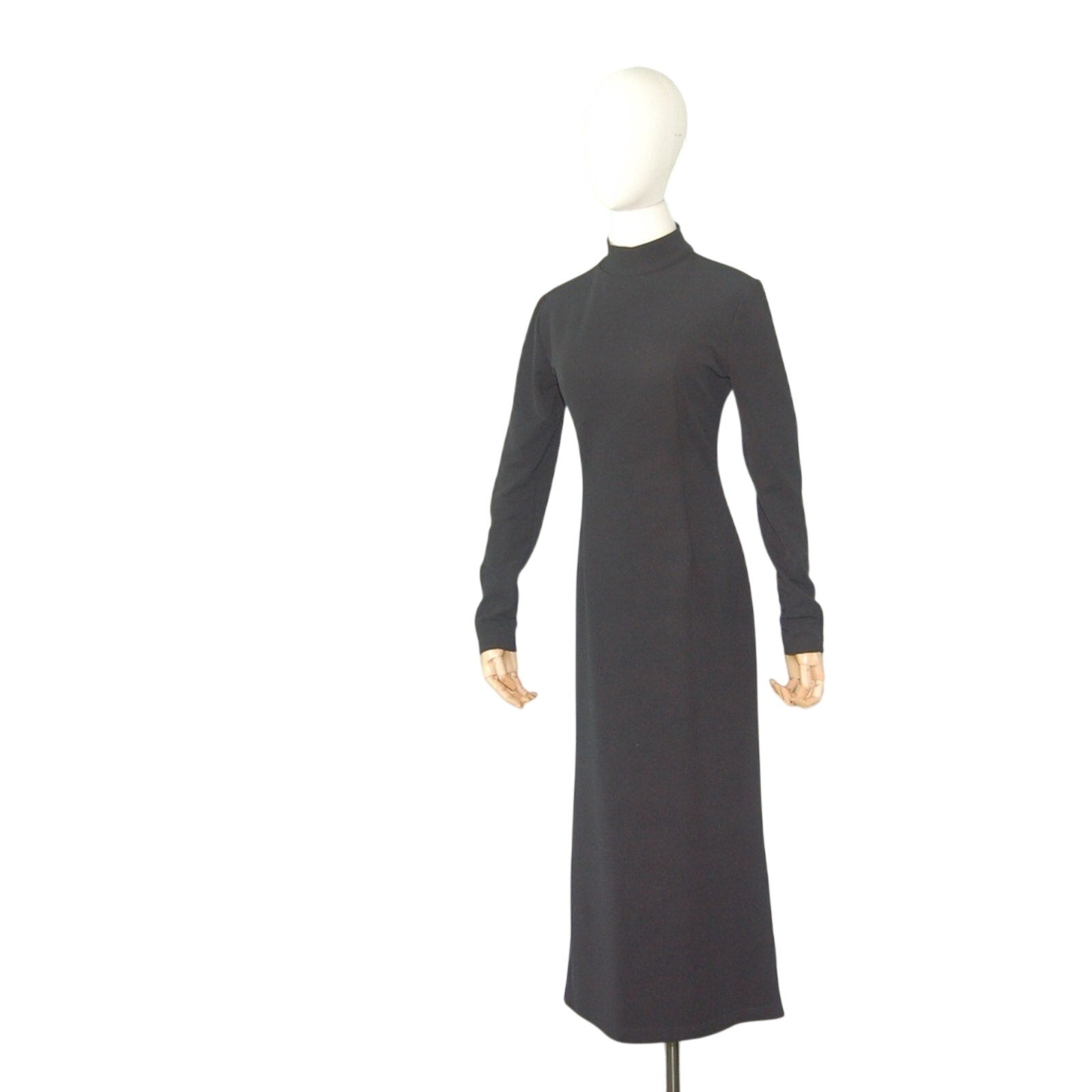 Vintage 90s Stretch Sue Brett Black Mock Neck Long Sleeve Body Con Maxi Dress