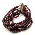Vintage 90s Red Garnet Boho Multi Strand Beaded Slide Clasp Bracelet