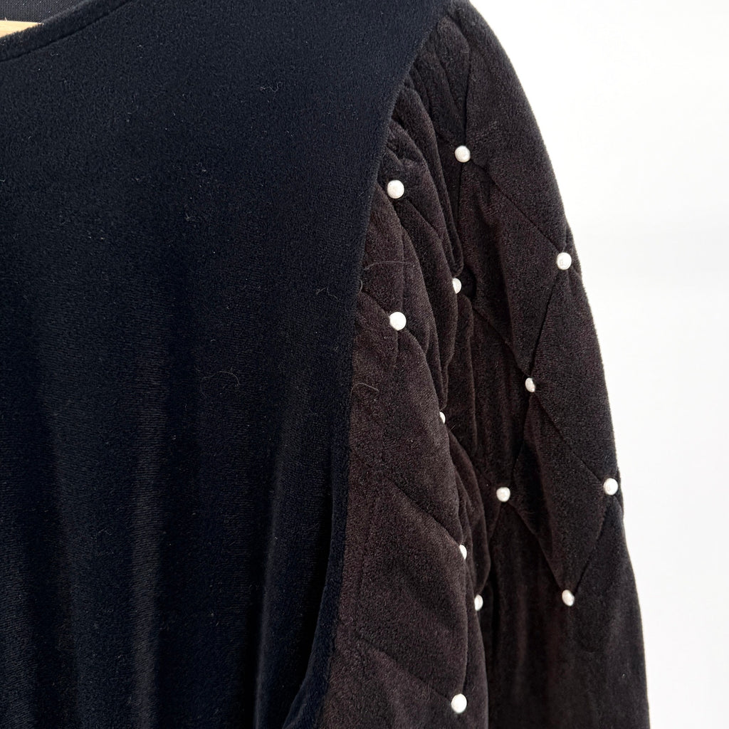 Vintage 80s Leigh Karmitz Periphery Black Velour Faux Pearl Jumpsuit