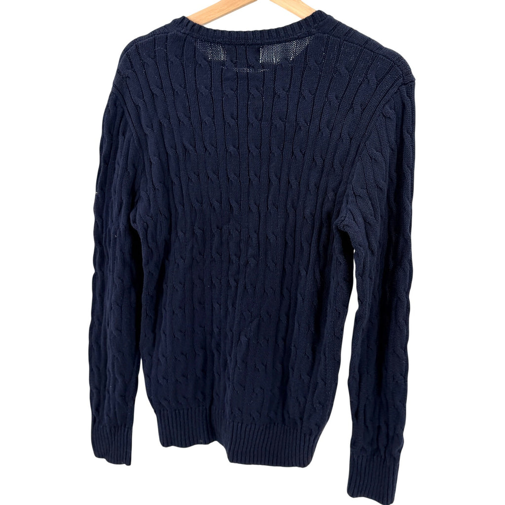 Polo Ralph Lauren Navy Blue 100% Cotton Classic Cable Knit Crewneck Sweater