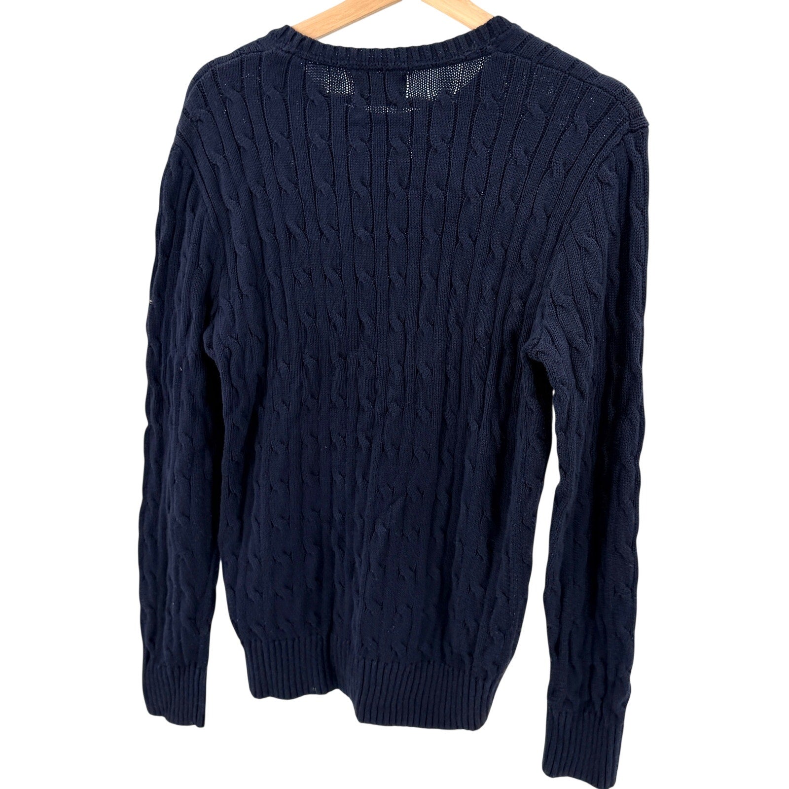 Polo Ralph Lauren Navy Blue 100% Cotton Classic Cable Knit Crewneck Sweater