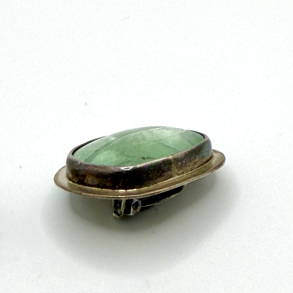 Vintage 90s Seafoam Green Sterling Silver Stamped Modernist Clip On Earrings