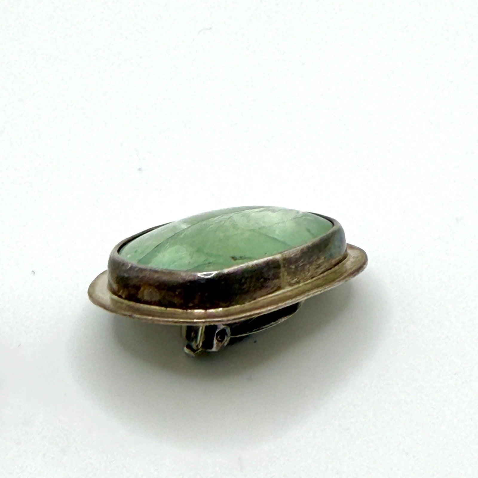 Vintage 90s Seafoam Green Sterling Silver Stamped Modernist Clip On Earrings