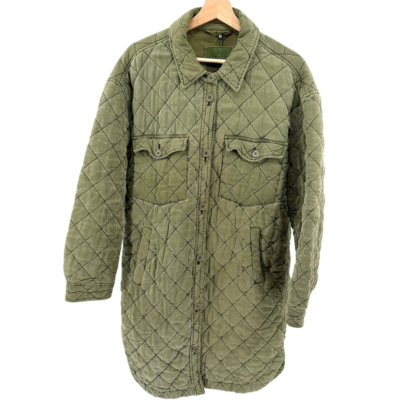 BlankNYC Olive Army Green Quilted Long Shacket Jacket Coat