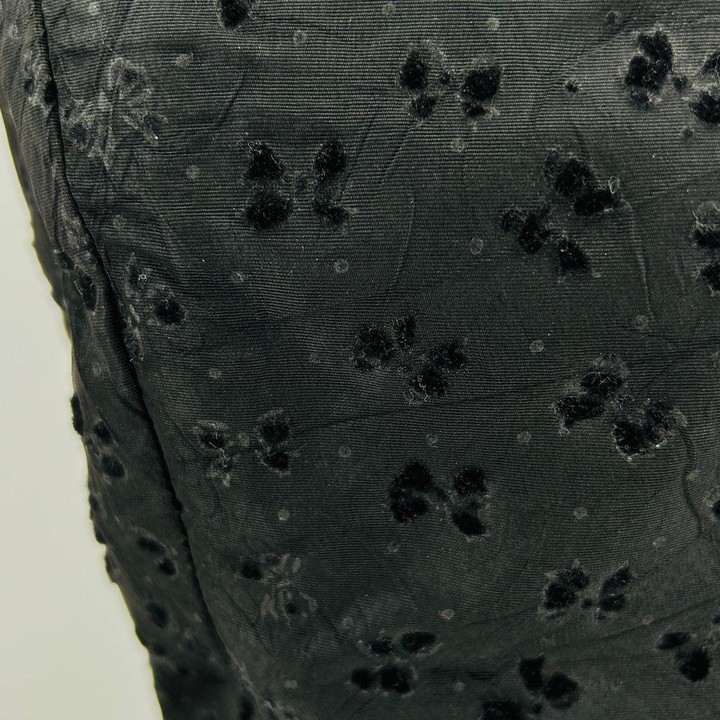 Vintage 60s Black Velvet Flocked Taffeta Strapless Peplum Dress