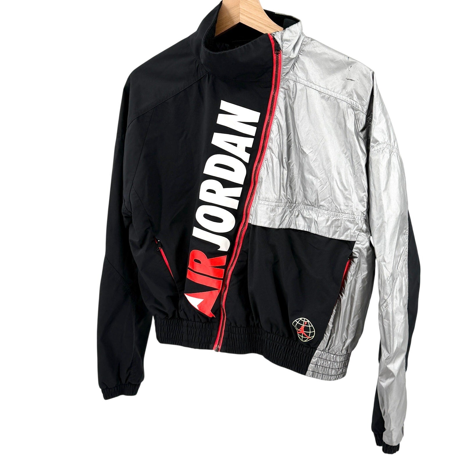 Air Jordan Black Silver Asymmetrical Zip Cropped Track Jacket