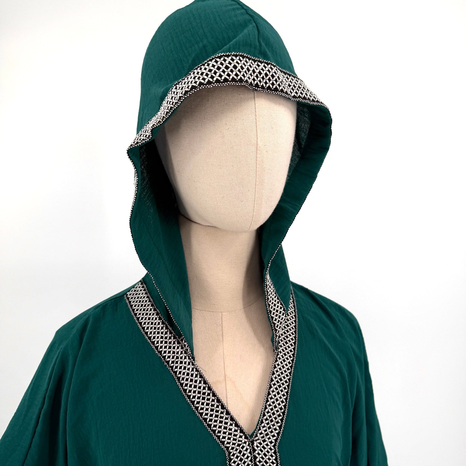 Emirati Teal Green Moroccan Style Djellaba Hooded Kaftan