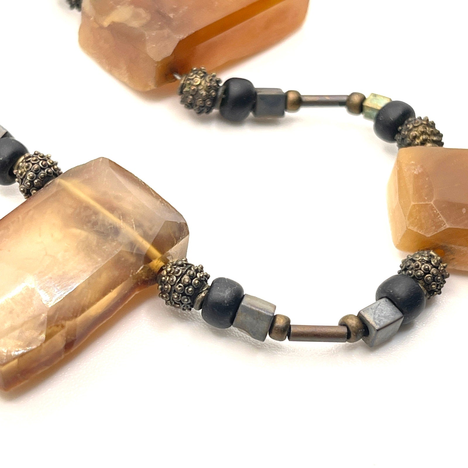 Vintage 90s Gold Sheen Druzy Amber Agate Sterling Silver 925 Necklace