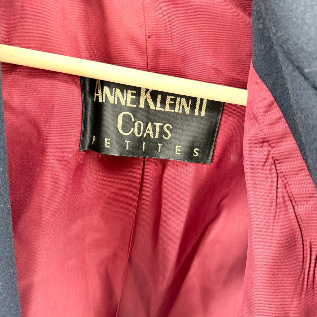 Vintage 90s Anne Klein II Navy 100% Wool Double Breasted Peacoat Jacket