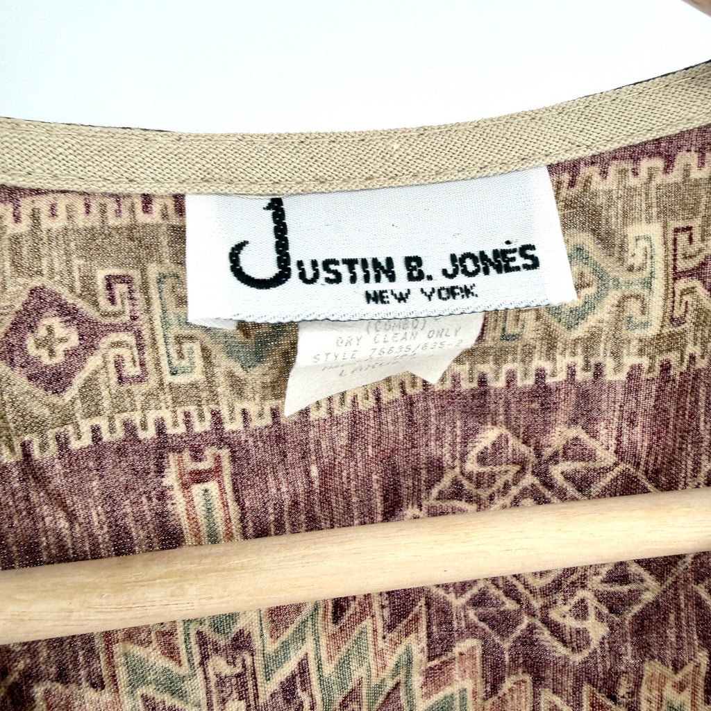 Vintage 90s Justin B. Jones Tan Southwestern Aztec Print Tie-Back Vest