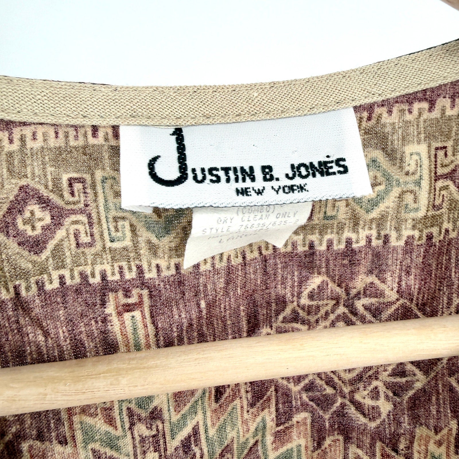Vintage 90s Justin B. Jones Tan Southwestern Aztec Print Tie-Back Vest
