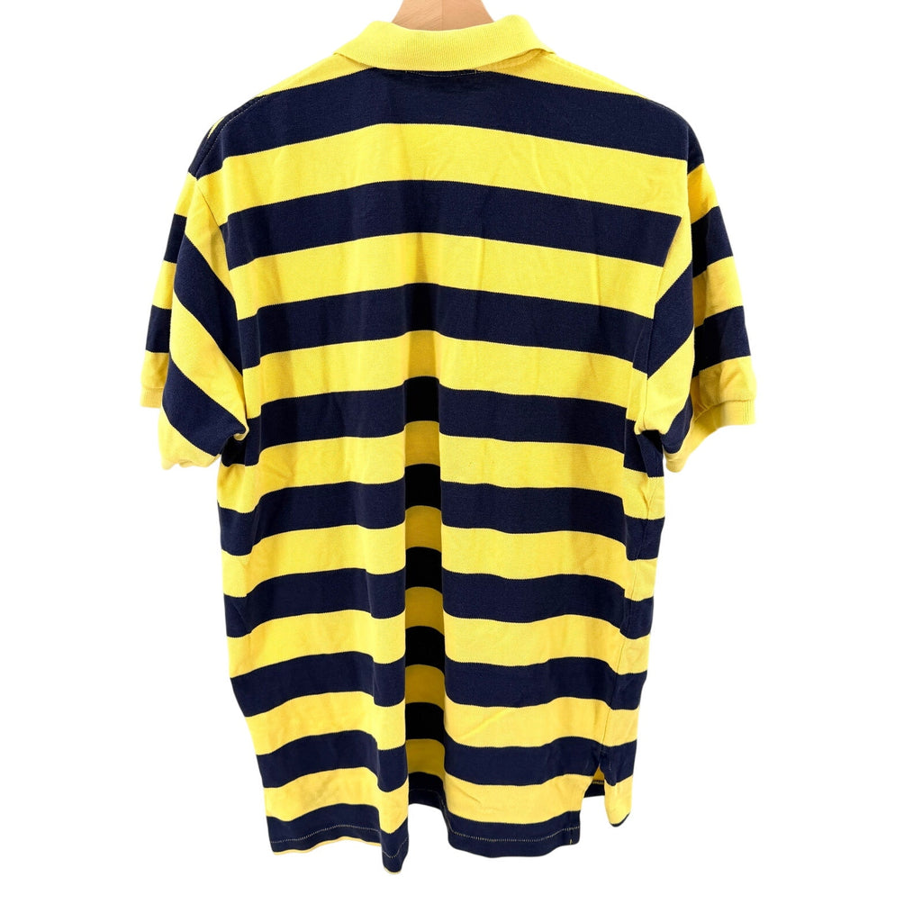 Vintage 90s Polo Ralph Lauren Yellow Navy 100% Cotton Striped Polo Shirt