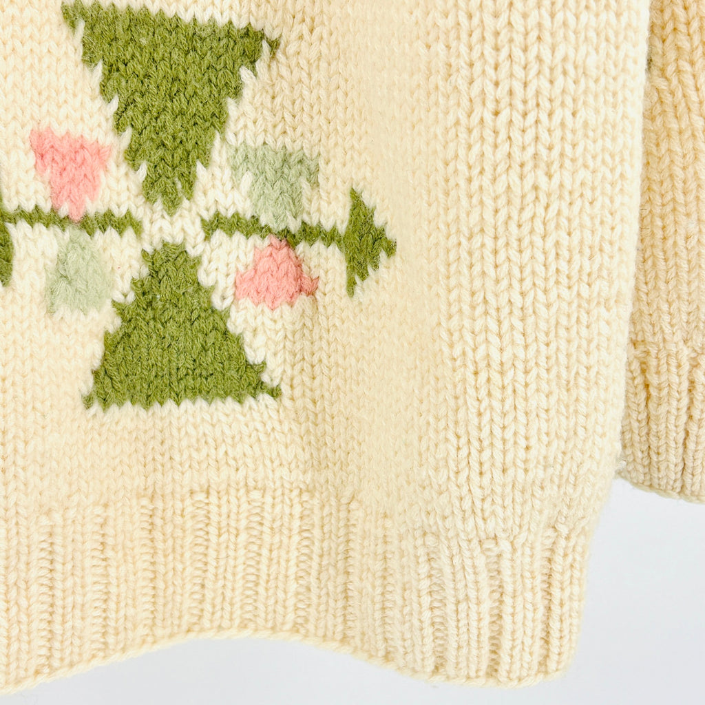 Vintage 80s Outback Red Cream Wool Heavy Knit Geometric Pastel Sweater