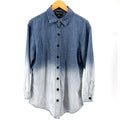 Kenneth Cole Indigo White 100% Cotton Ombre Gradient Denim Button Down Shirt