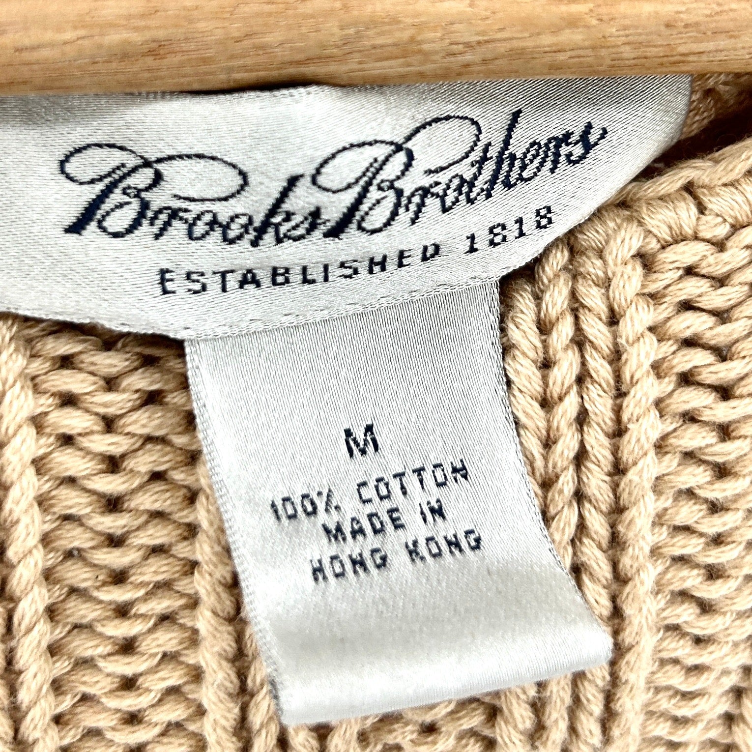 Vintage 90s Brooks Brothers Camel Ribbed 100% Cotton Cable Knit Sweater