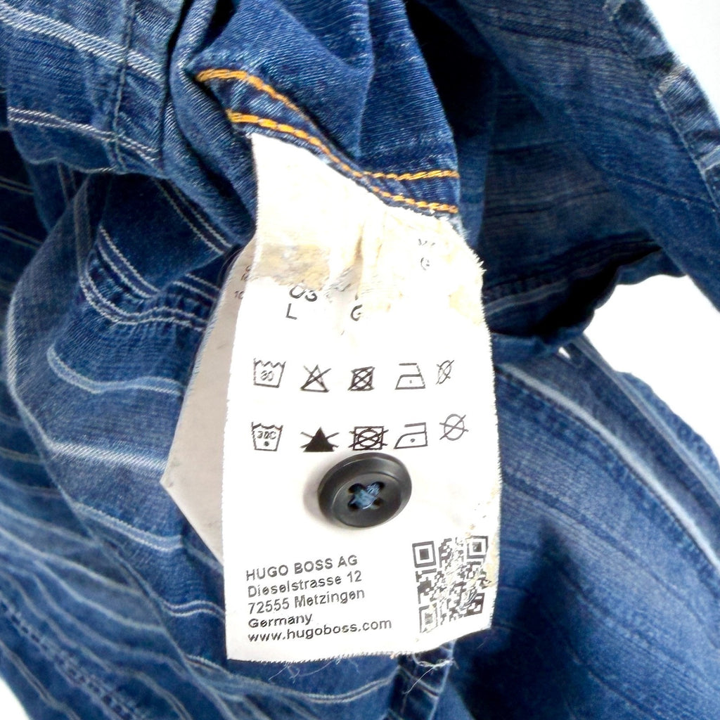 Hugo Boss Orange Blue Striped Cotton Denim Chambray Shirt