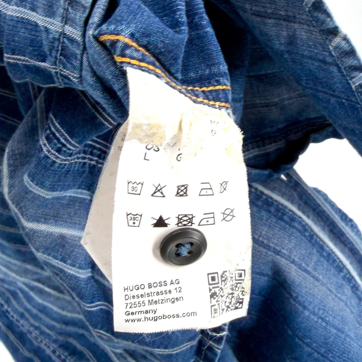 Hugo Boss Orange Blue Striped Cotton Denim Chambray Shirt