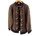 Vintage Y2K Brown 100% Cotton Beaded Applique Frog Closure Jacket
