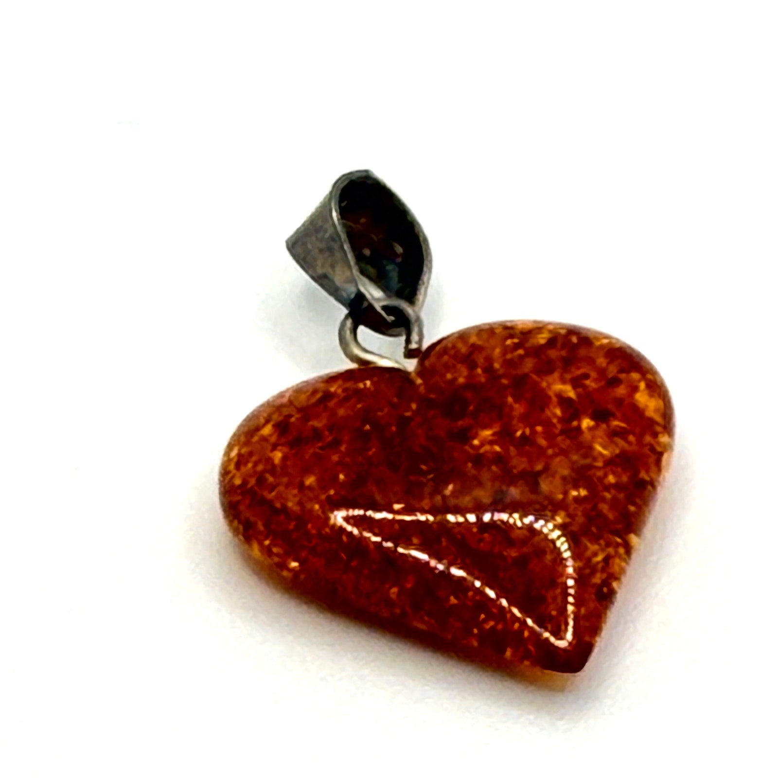 Vintage 90s Stamped Honey Baltic Amber Sterling Silver Heart Pendant