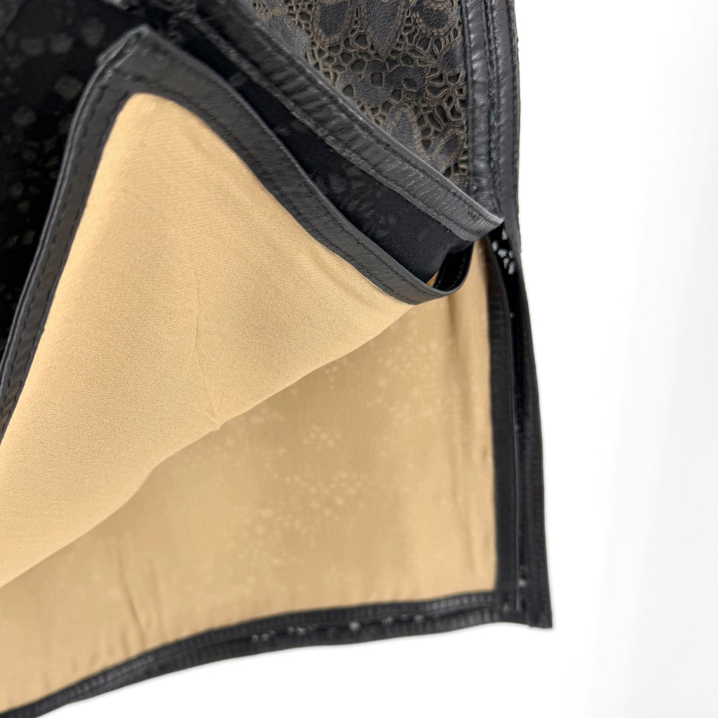 Vintage 90s Anne Klein Black Genuine Leather Floral Laser Cut Pencil Skirt