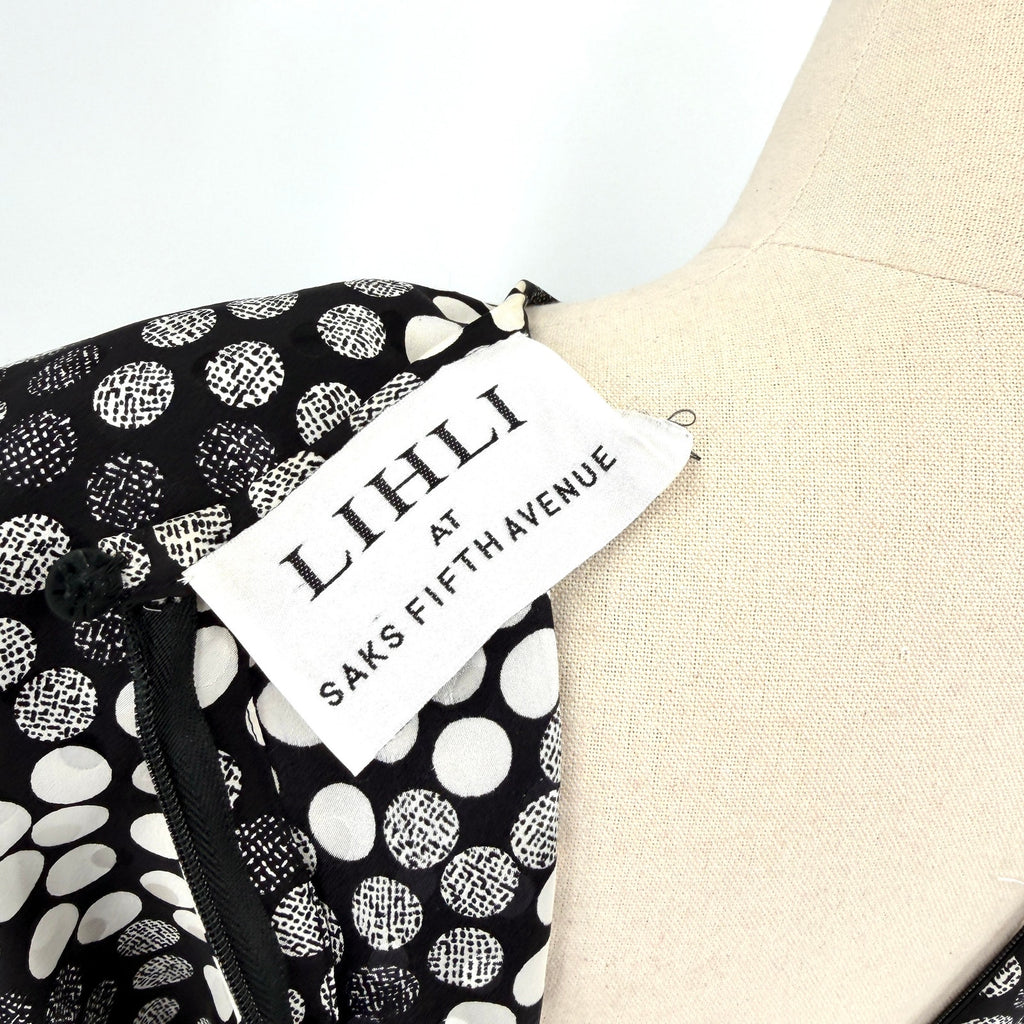 Lihli at Saks Fifth Avenue Black and White Polka Dot 100% Silk Dress