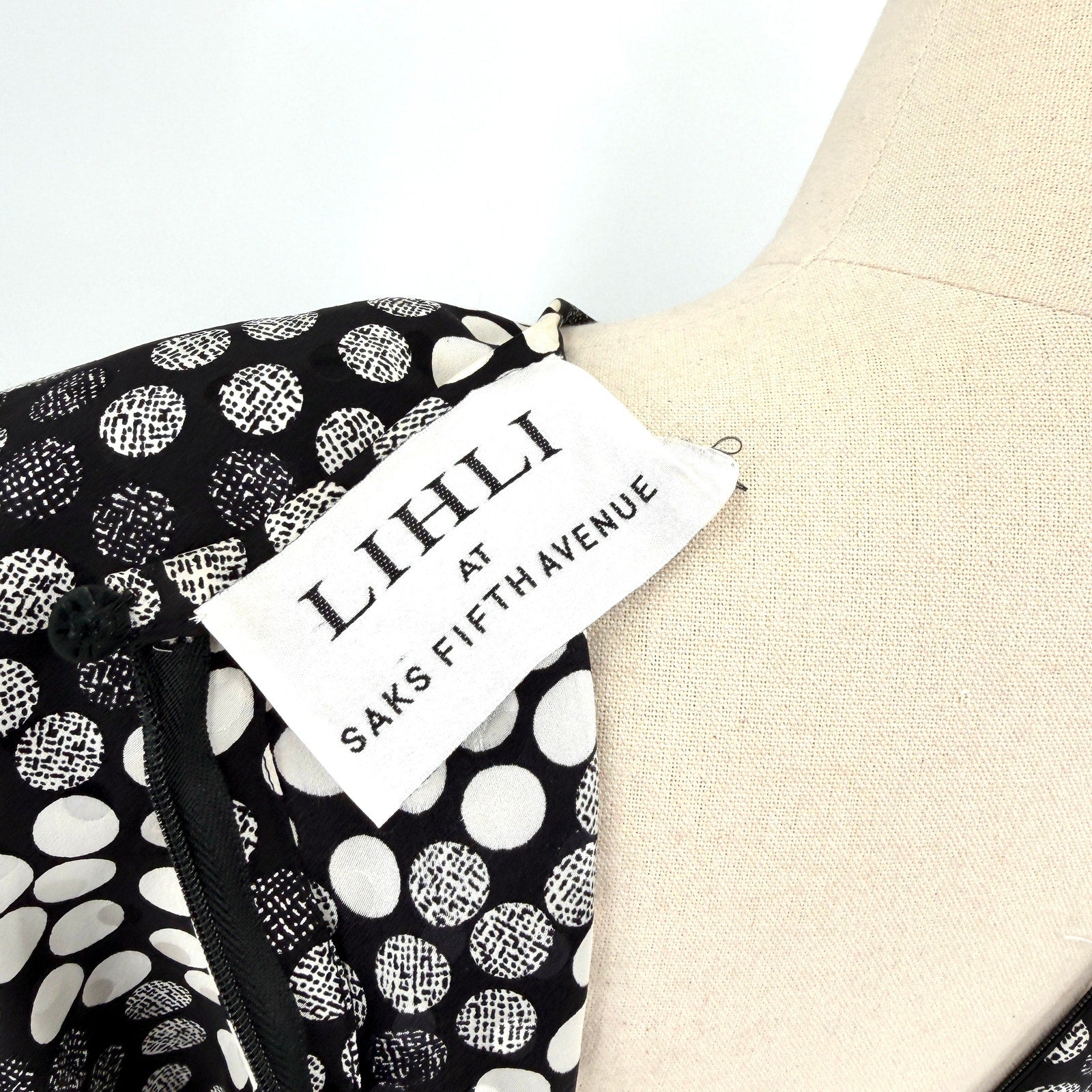 Lihli at Saks Fifth Avenue Black and White Polka Dot 100% Silk Dress