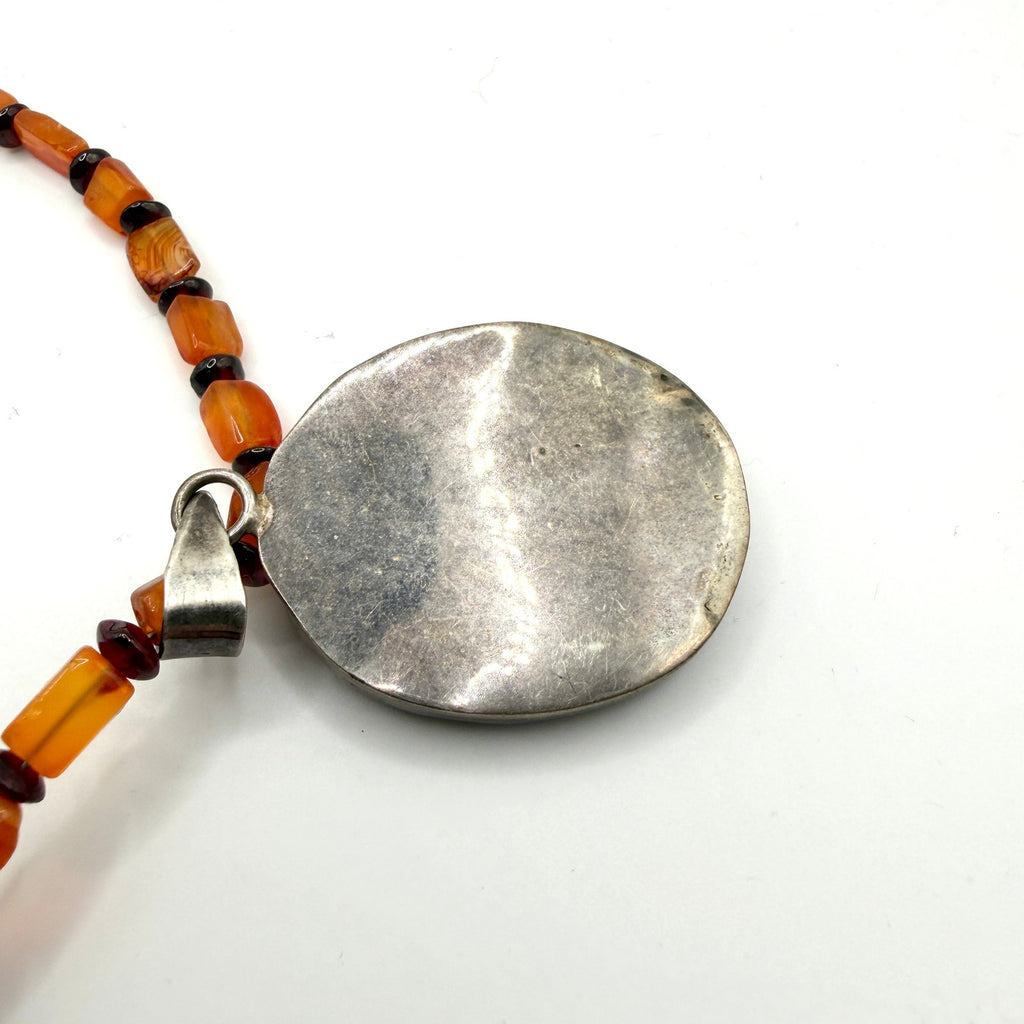 Vintage 90s Sterling Silver Carnelian Druzy Geode Pendant Necklace