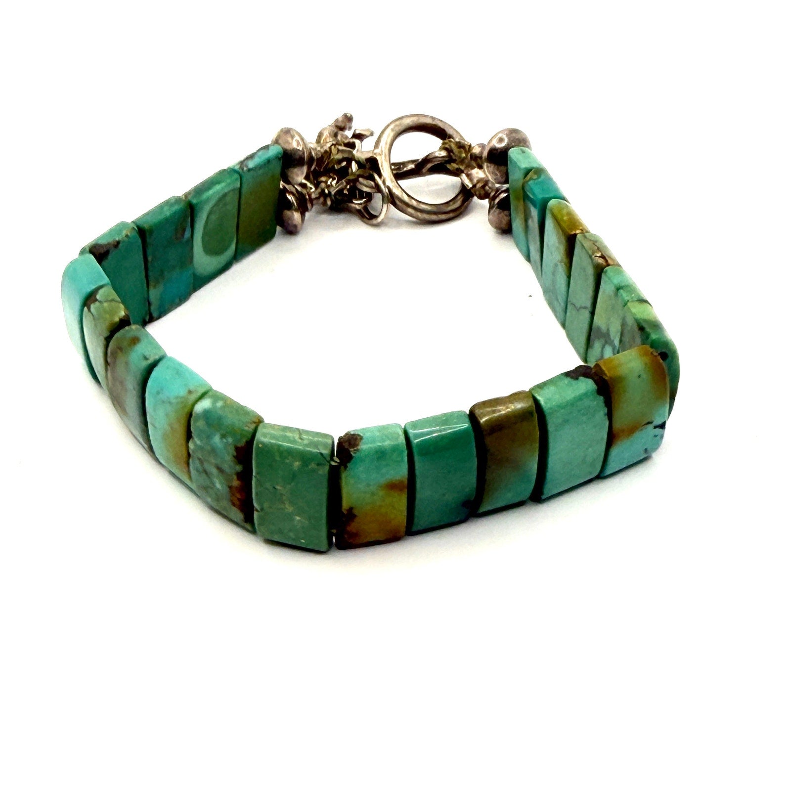 Vintage 90s Genuine Turquoise Slab Cupid Charm Toggle Bracelet