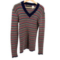 Vintage 70s Paul Arnold Navy Red Striped Knit V-Neck Sweater