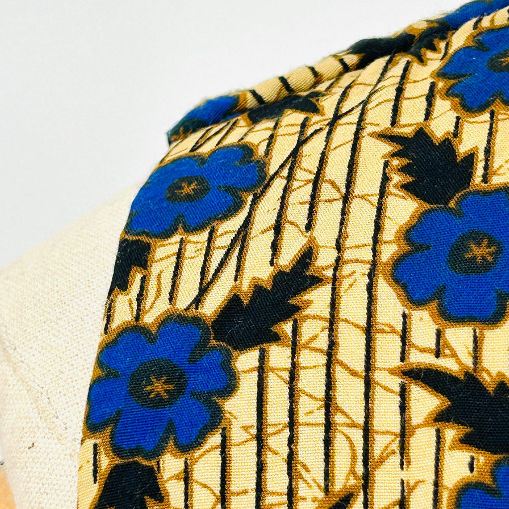 Vintage 90s The Limited Tan Blue Cotton Batik Floral Wrap Button Dress