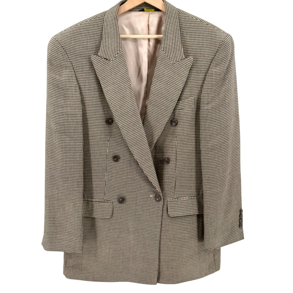 Vintage 90s J Riggins Beige Black Double Breasted Menswear Blazer Jacket