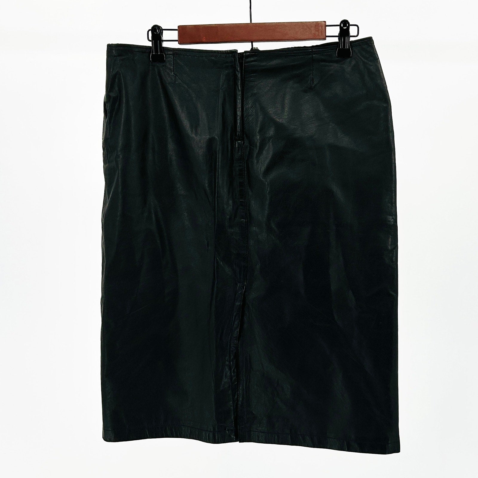 Vintage 80s Tibor Black Genuine Leather Pocket Pencil Skirt w Pockets