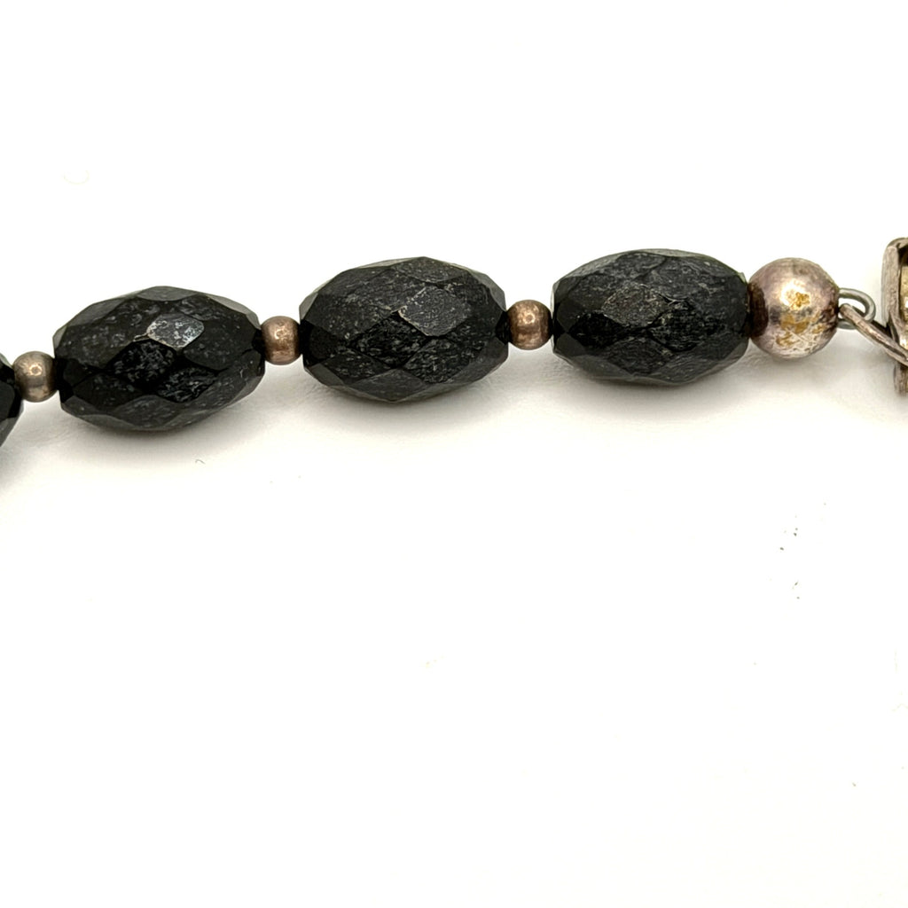 Vintage 90s Black Onyx Faceted Graduated Statement Necklace