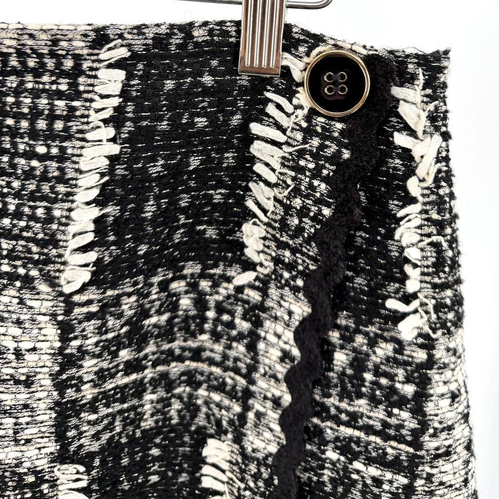 Sara Campbell Black White Plaid Tweed Wrap Gold Thread Mini Skirt