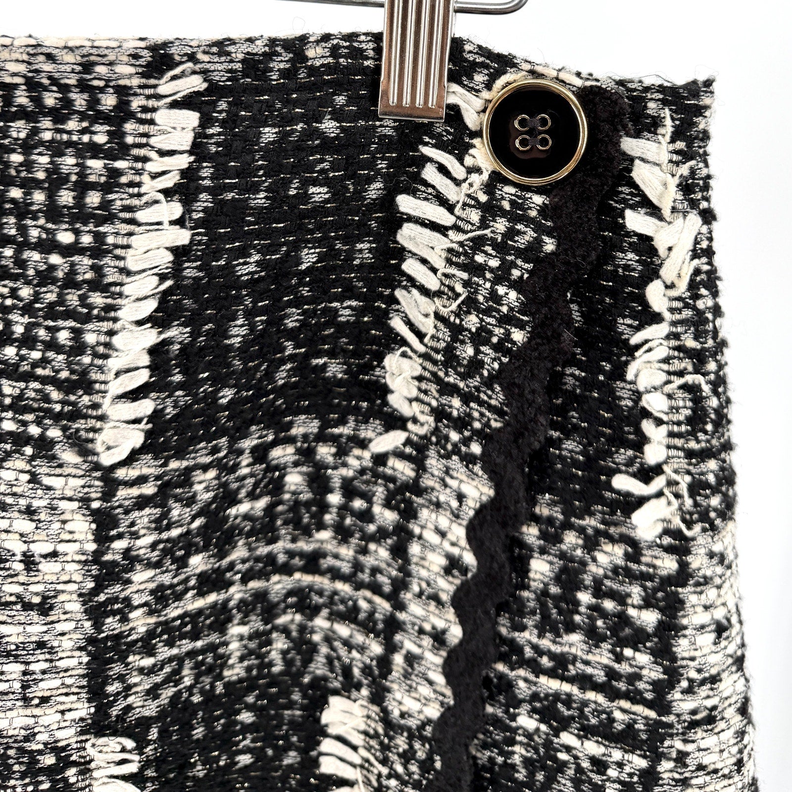 Sara Campbell Black White Plaid Tweed Wrap Gold Thread Mini Skirt
