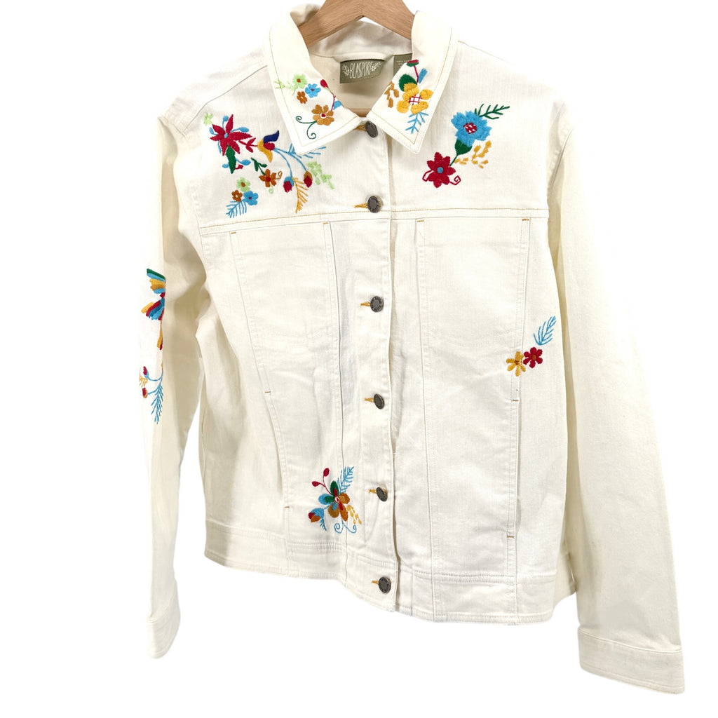 Vintage 90s Blassport Cream Floral Embroidered Denim Jacket