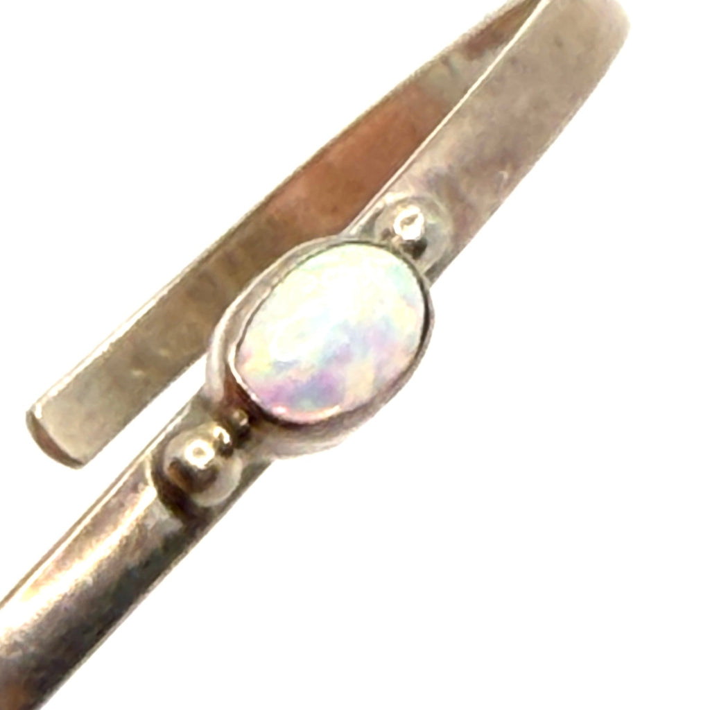 Vintage 90s Nakai Signed Sterling Silver Southwestern White Opal Cuff Bracelet