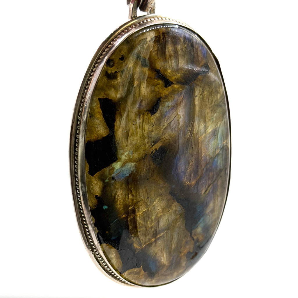 Vintage 90s Stamped Sterling Silver Huge Labradorite Statement Pendant