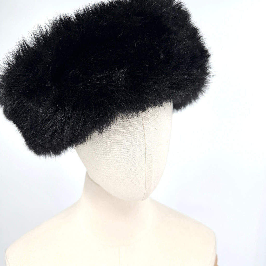 Vintage Y2K Vintage Valley Black Faux Suede Plush Fur Trim Cossack Hat