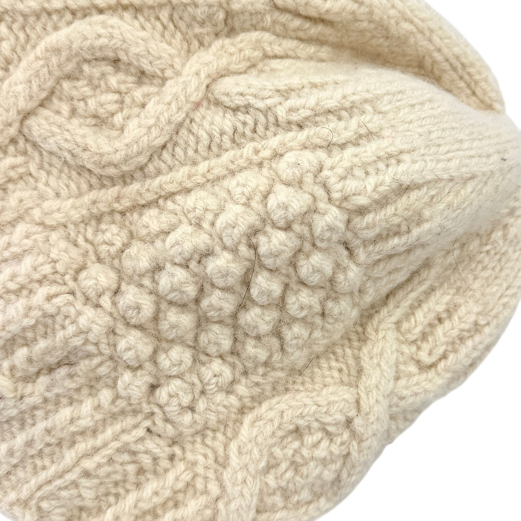 Vintage 70s Handmade Cream 100% Wool Cable Knit Beanie