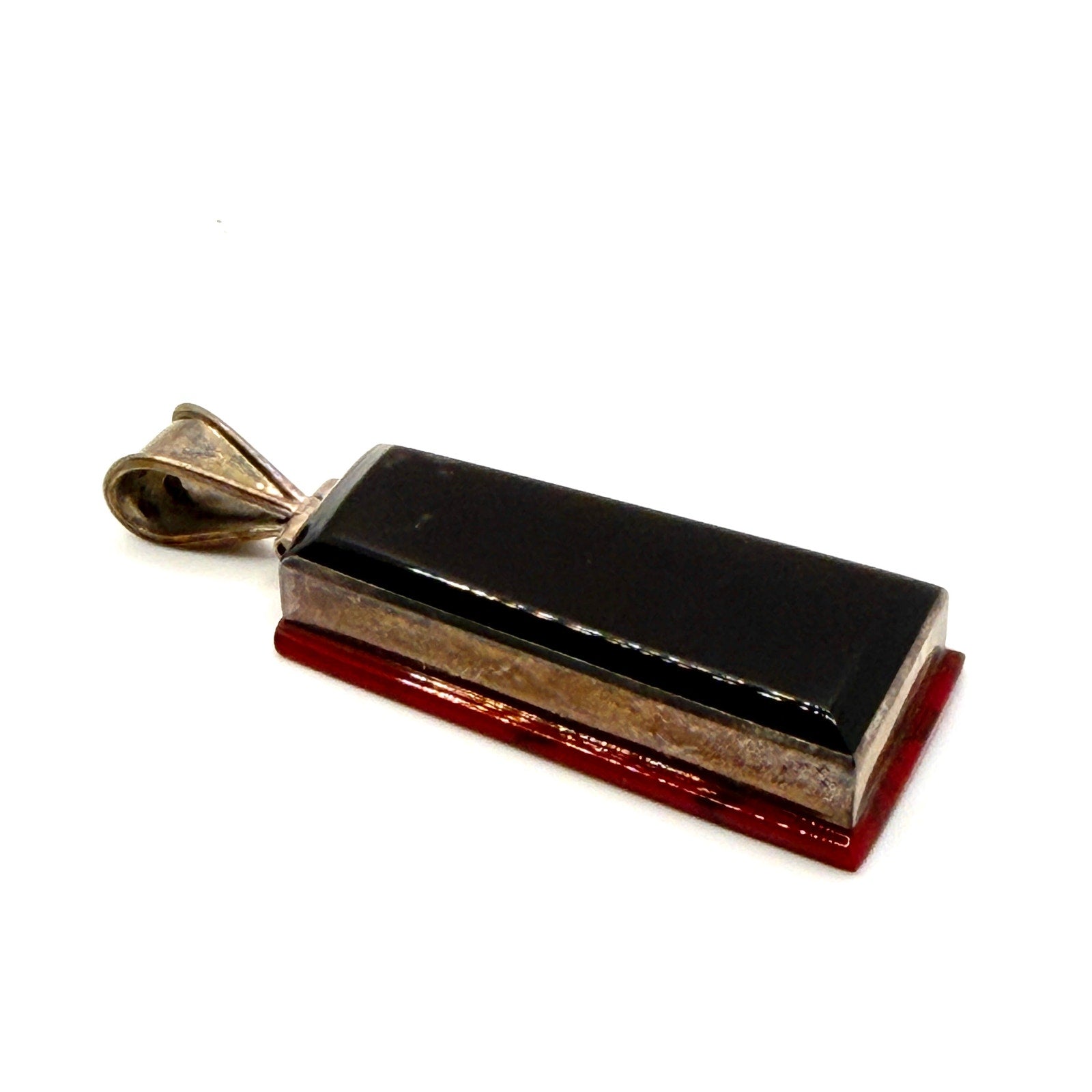Vintage 90s Signed Black Red Sterling Silver Modernist Reversible Pendant