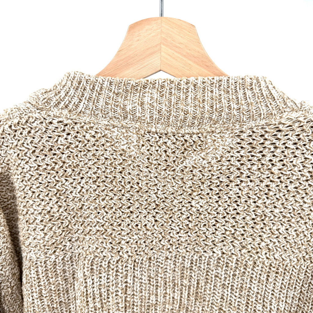 Vintage 90s Eddie Bauer Tan 100% Cotton Henley Marled Knit Sweater